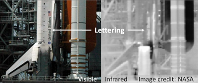 Sunlit black letters in visible and IR